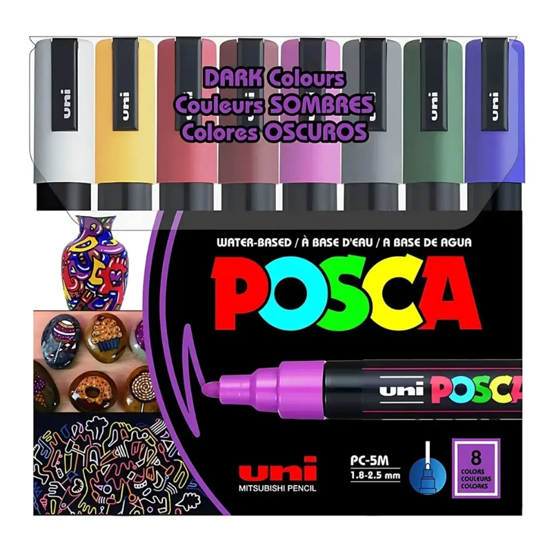 SET 8 MARCADORES ACRILICOS POSCA 5M OSCUROS - 1