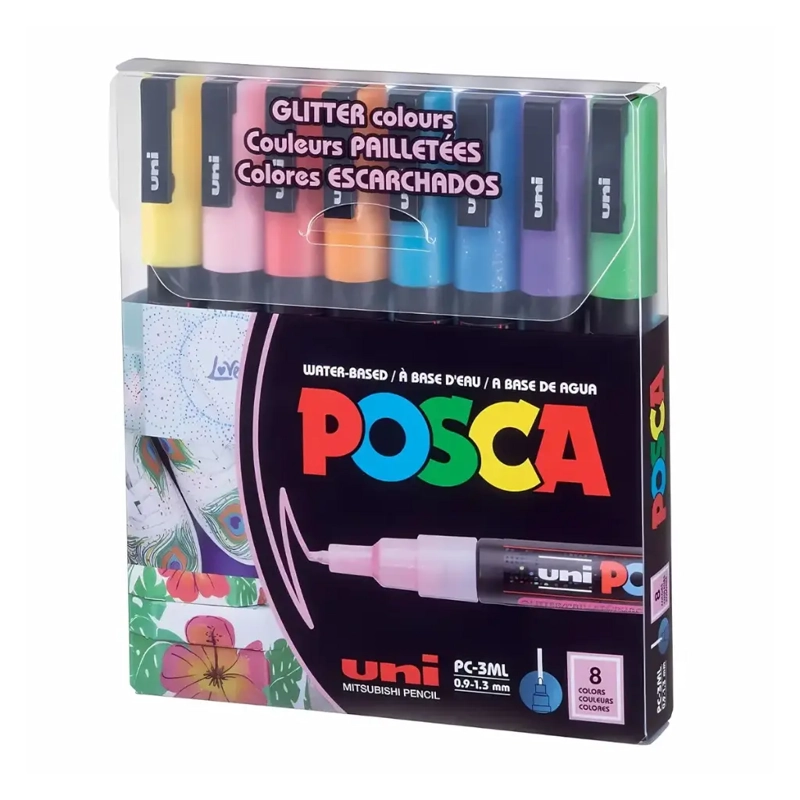 SET 8 MARCADORES ACRILICOS POSCA 3M GLITTER - 1