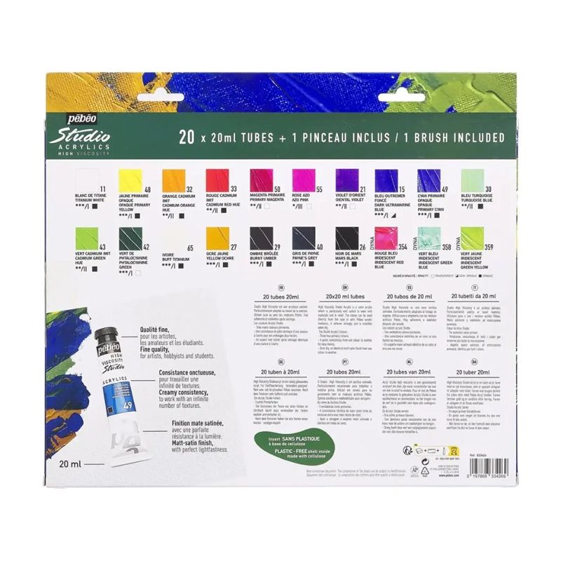 SET 20 ACRILICOS PEBEO STUDIO + PINCEL 20ML (COD. A) - 2