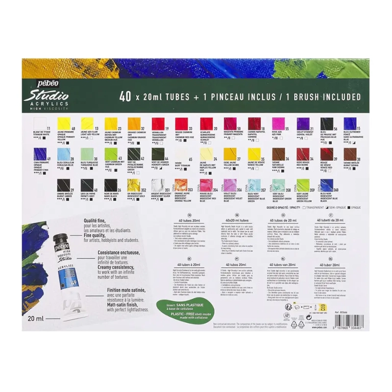 SET 40 ACRILICOS PEBEO STUDIO + PINCEL 20ML (COD. A) - 2