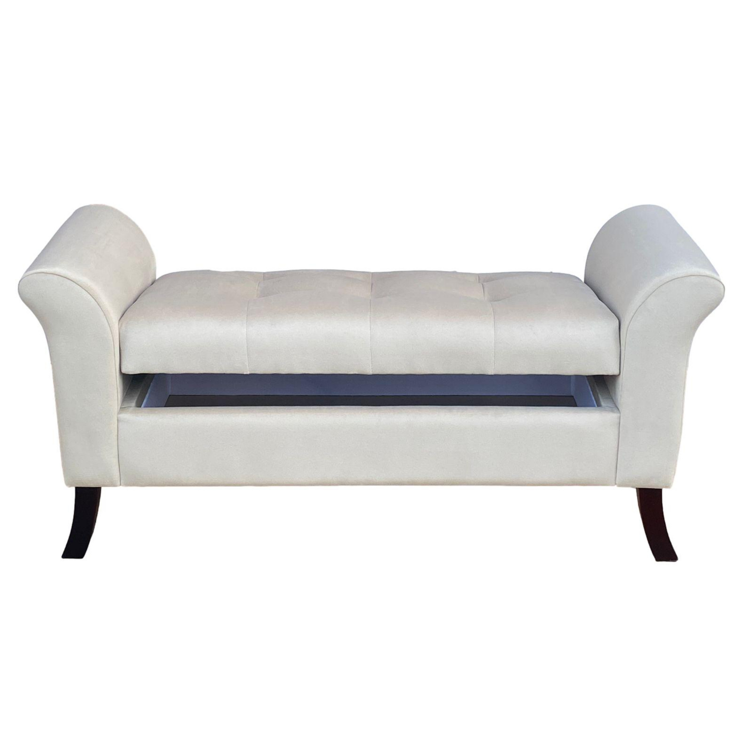 BANQUETA TAPICERIA MODERNA VERONA 2 CUERPOS FELPA BEIGE BAÚL - 2