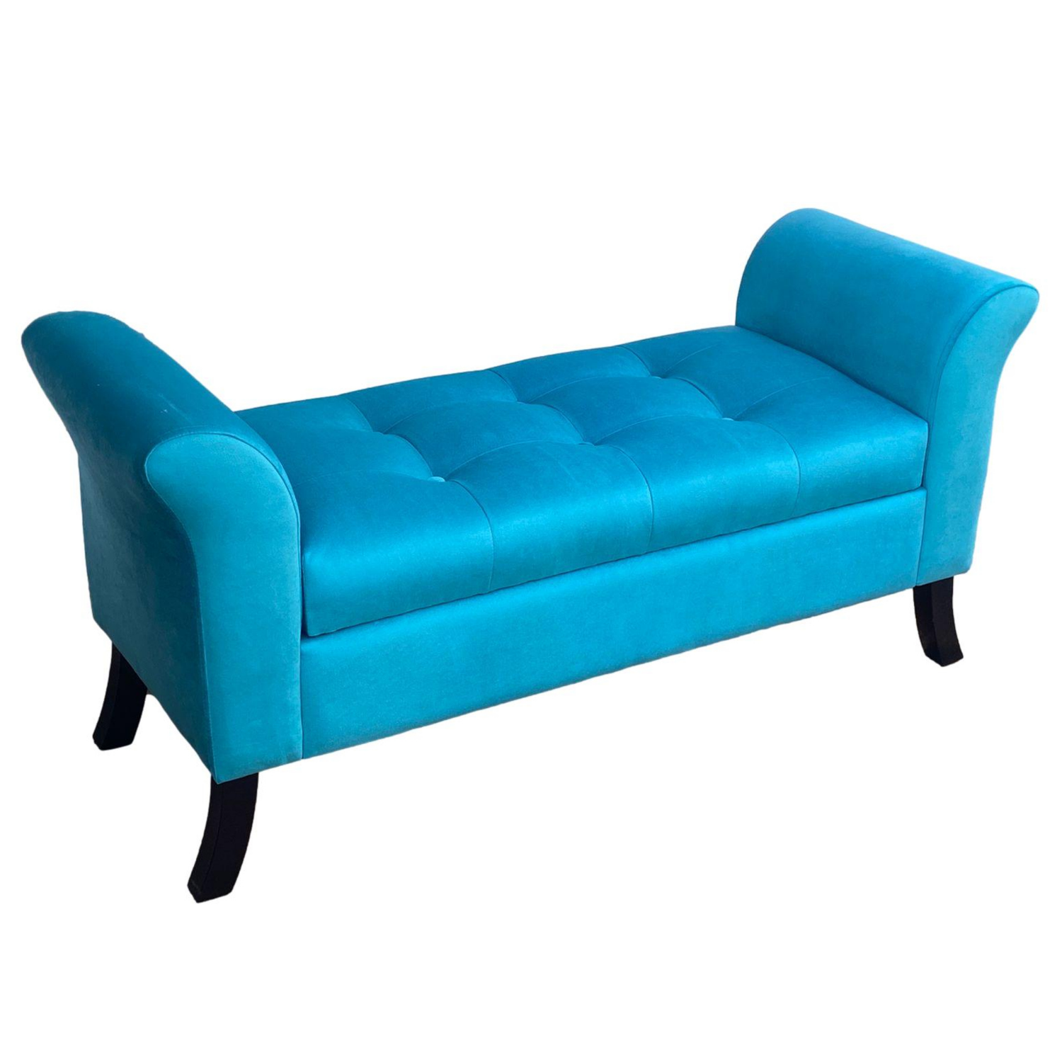 BANQUETA TAPICERIA MODERNA VERONA 2 CUERPOS FELPA TURQUESA BAÚL - 3