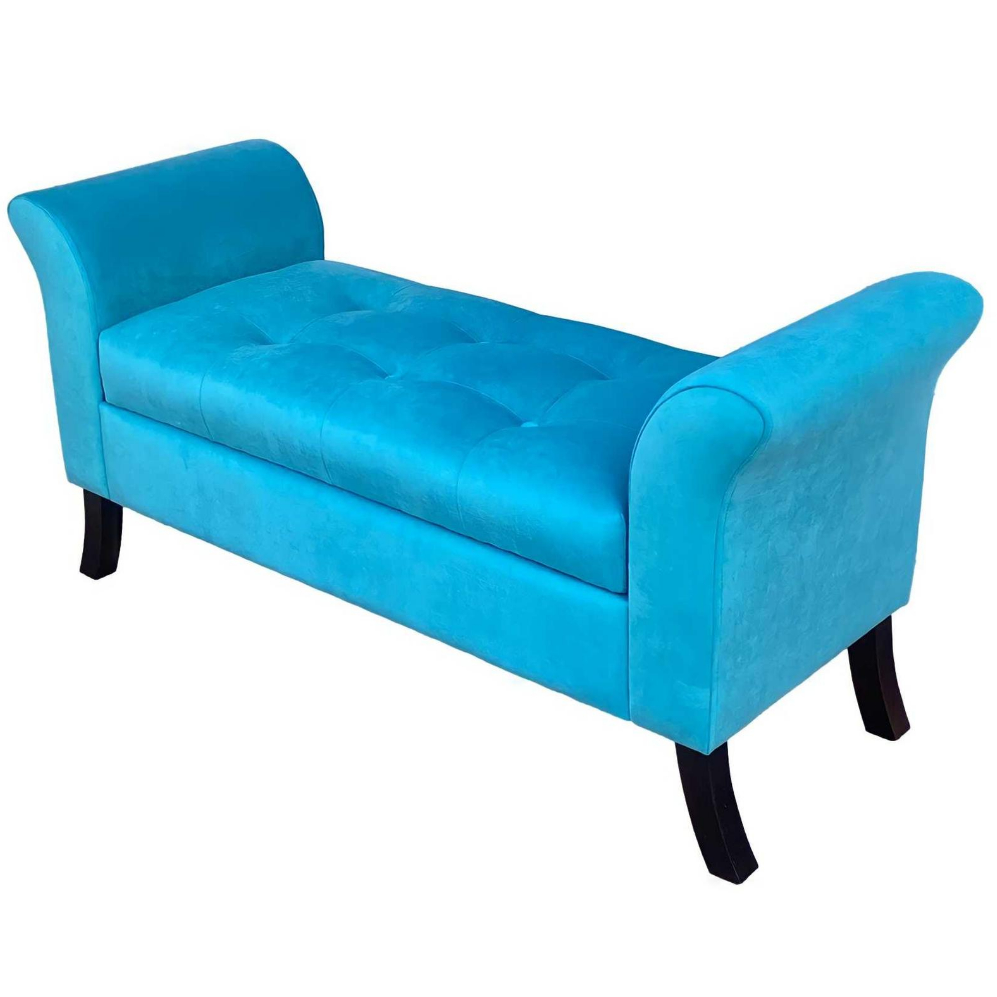 BANQUETA TAPICERIA MODERNA VERONA 2 CUERPOS FELPA TURQUESA BAÚL - 4