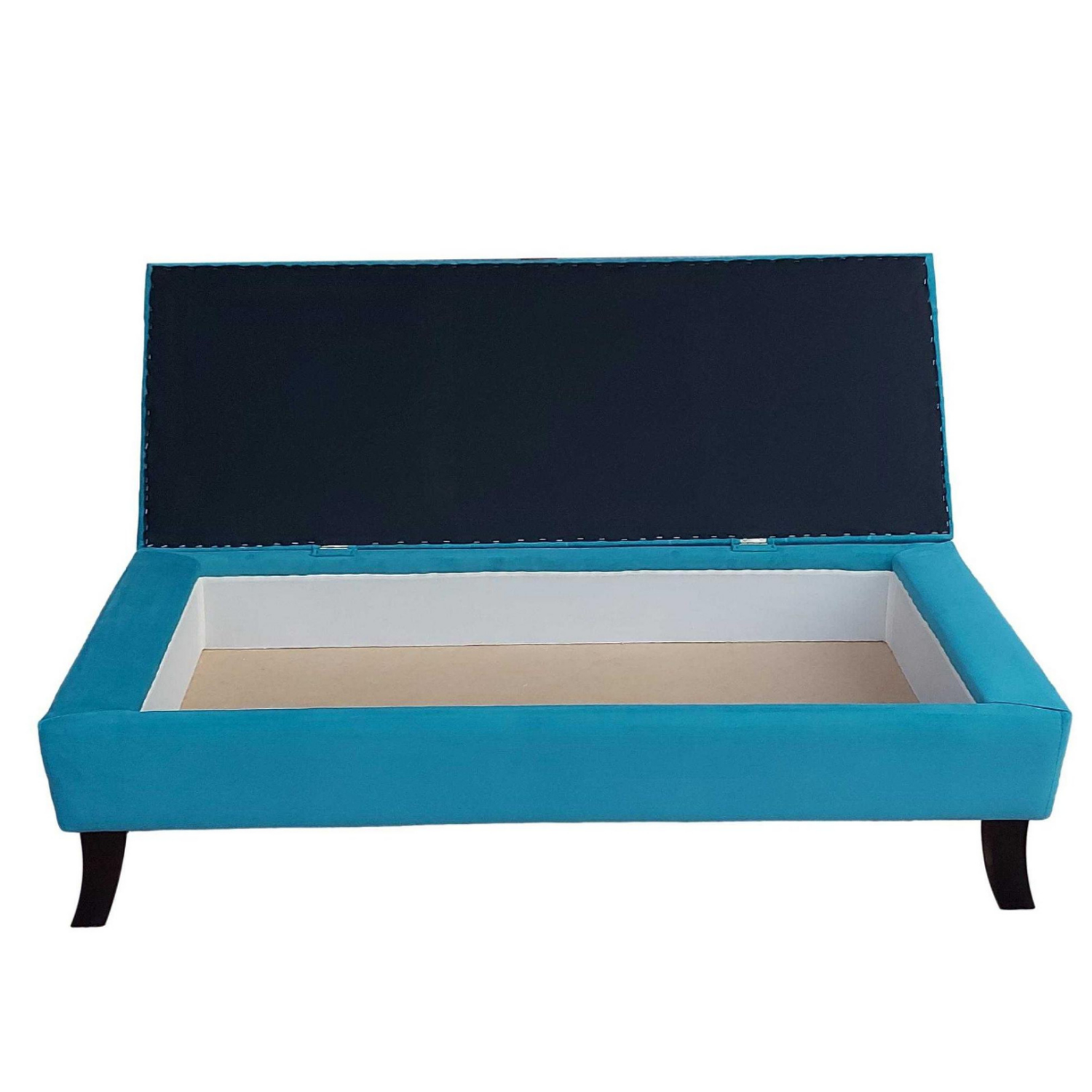 BANQUETA TAPICERIA MODERNA PORTOFINO 2 CUERPOS FELPA TURQUESA BAÚL - 2