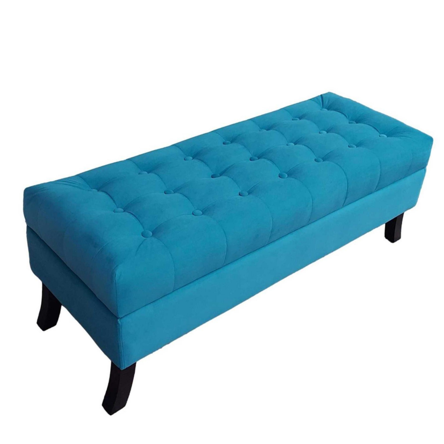BANQUETA TAPICERIA MODERNA PORTOFINO 2 CUERPOS FELPA TURQUESA BAÚL - 3