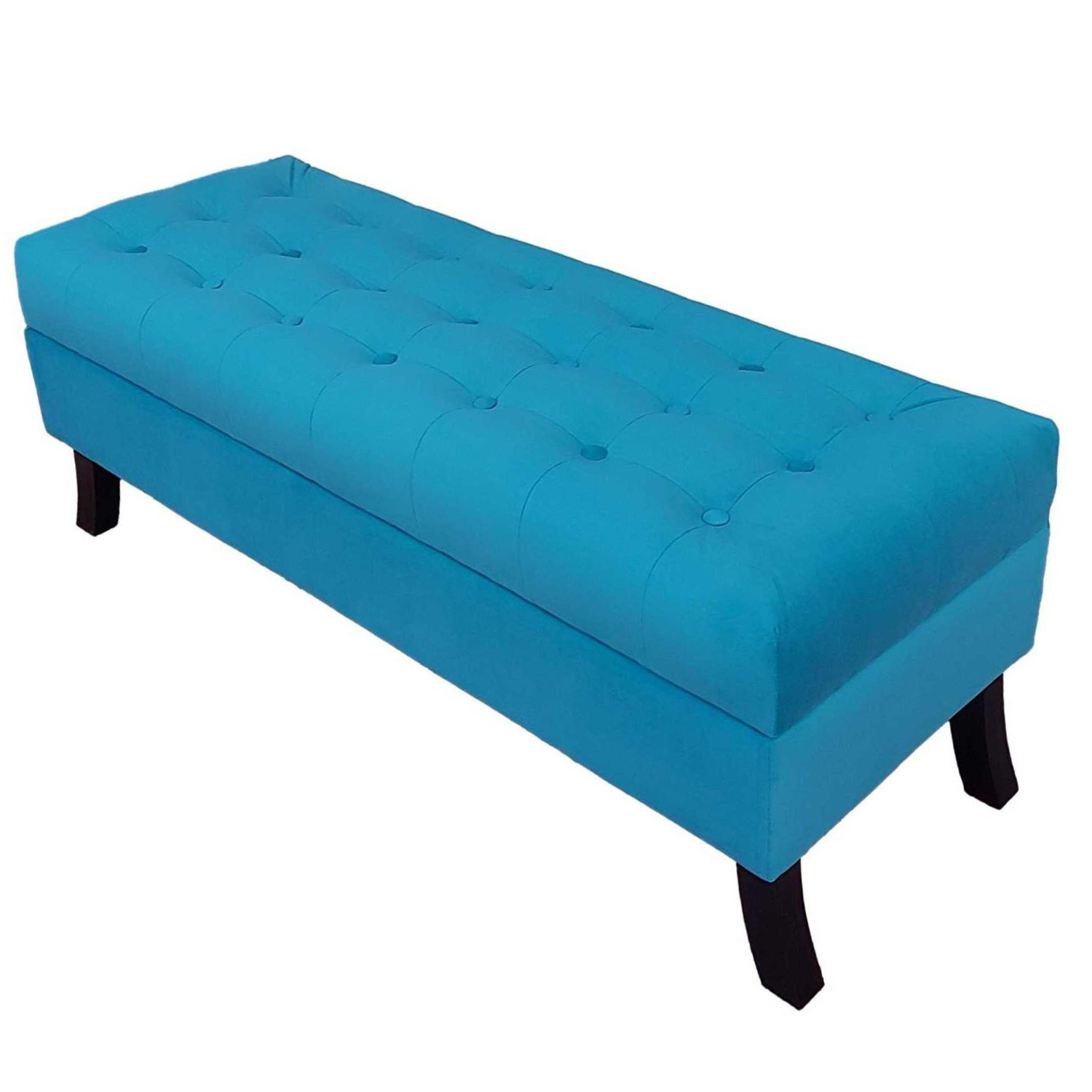 BANQUETA TAPICERIA MODERNA PORTOFINO 2 CUERPOS FELPA TURQUESA BAÚL - 4