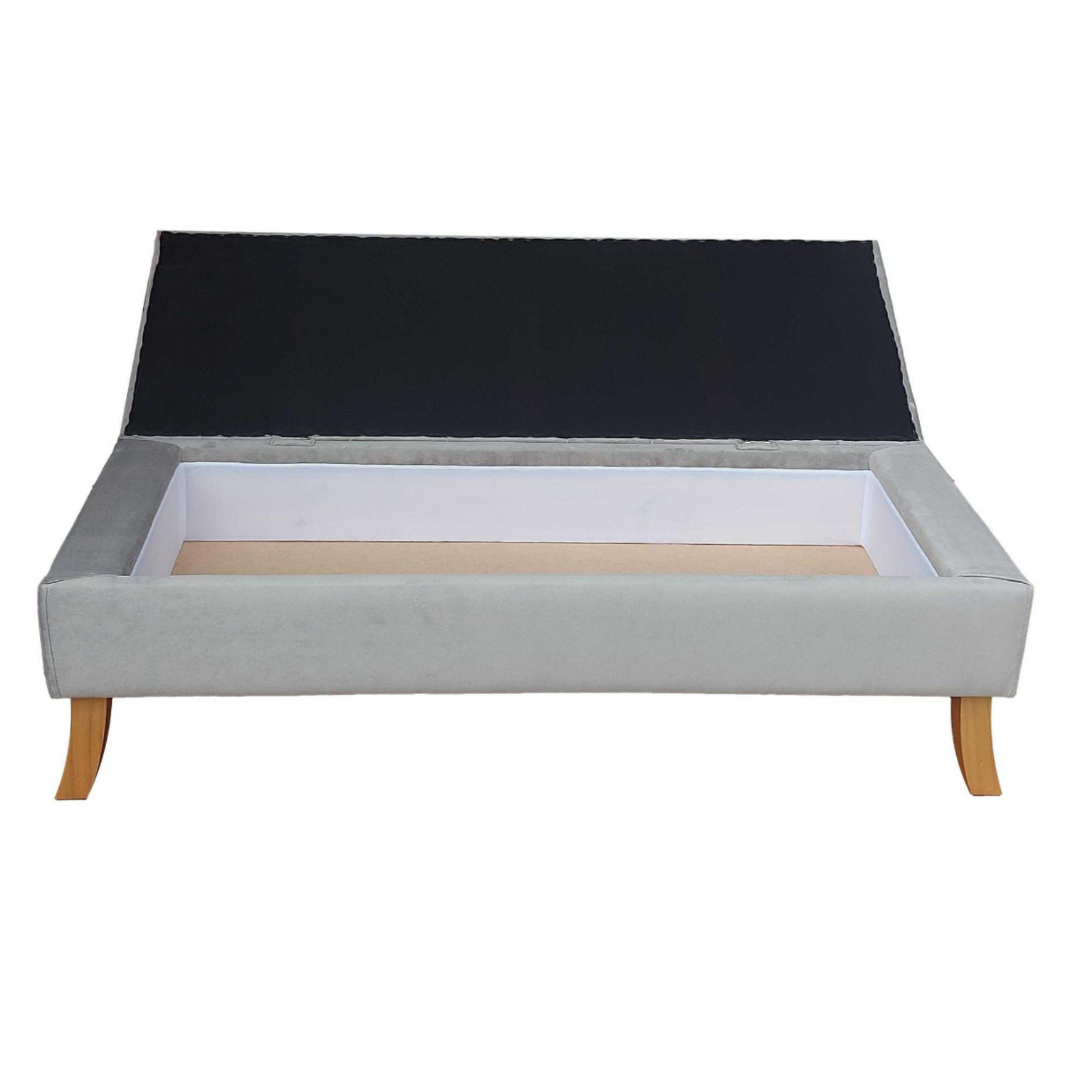 BANQUETA TAPICERIA MODERNA PORTOFINO 2 CUERPOS FELPA BAUL GRIS PERLA - 2