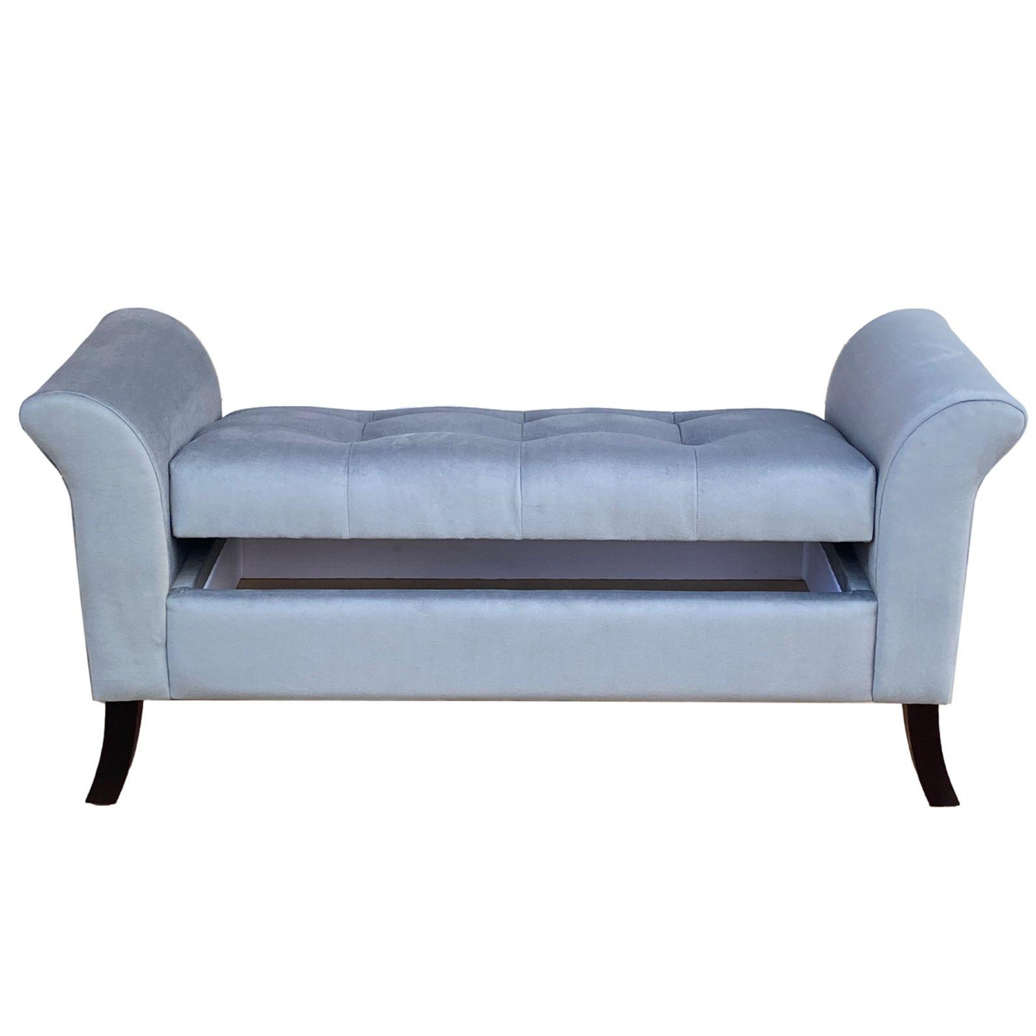 BANQUETA TAPICERIA MODERNA VERONA 2 CUERPOS FELPA GRIS BAÚL - 2