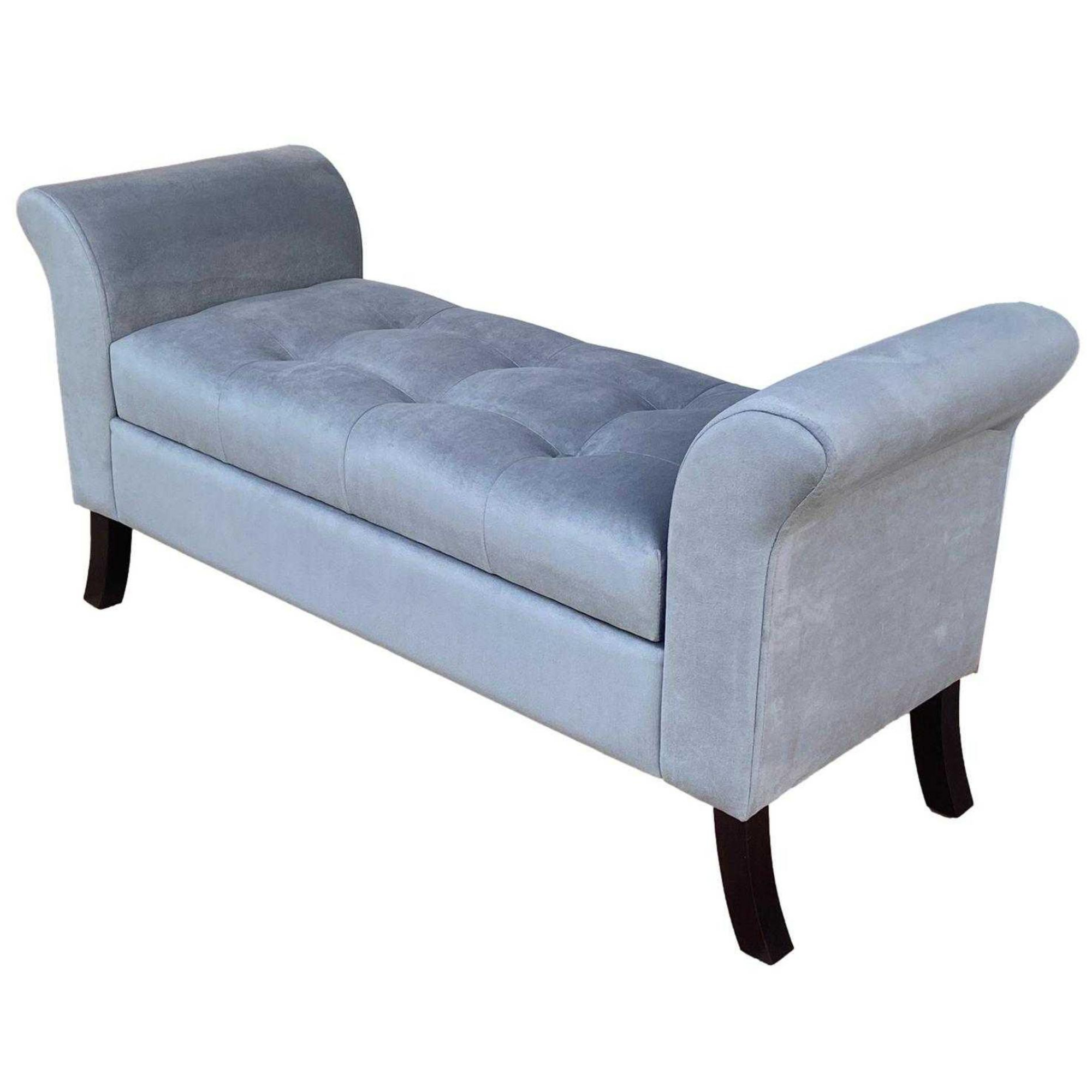 BANQUETA TAPICERIA MODERNA VERONA 2 CUERPOS FELPA GRIS BAÚL - 4