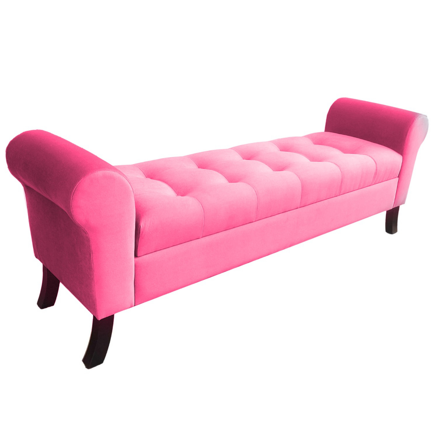 BANQUETA TAPICERIA MODERNA ALEJANDRIA 2 CUERPOS FELPA ROSADO BAÚL KING - 3