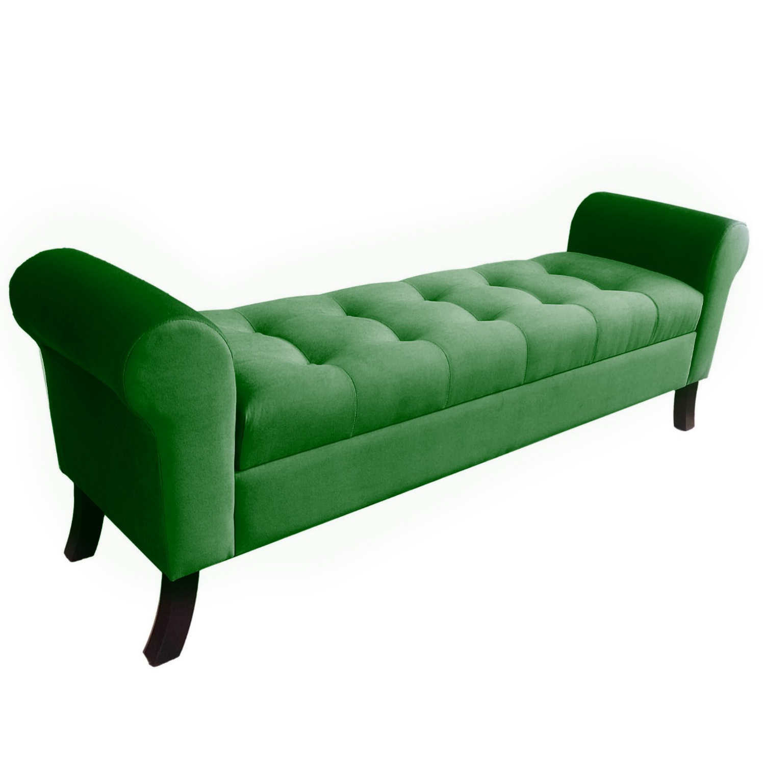 BANQUETA TAPICERIA MODERNA ALEJANDRIA 2 CUERPOS FELPA VERDE BAÚL KING - 3
