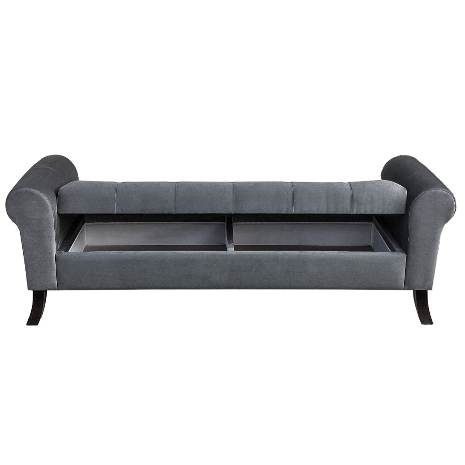 BANQUETA TAPICERIA MODERNA ALEJANDRIA 2 CUERPOS FELPA GRIS BAÚL OSCURO KING - 2