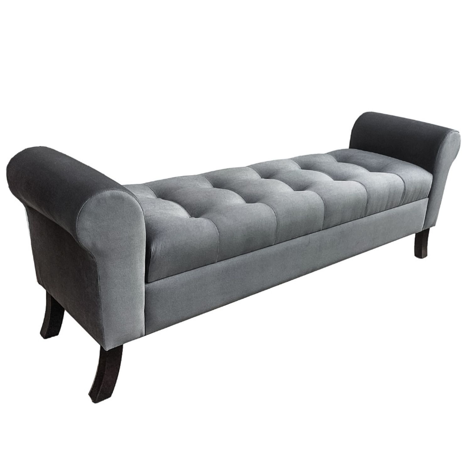 BANQUETA TAPICERIA MODERNA ALEJANDRIA 2 CUERPOS FELPA GRIS BAÚL OSCURO KING - 3
