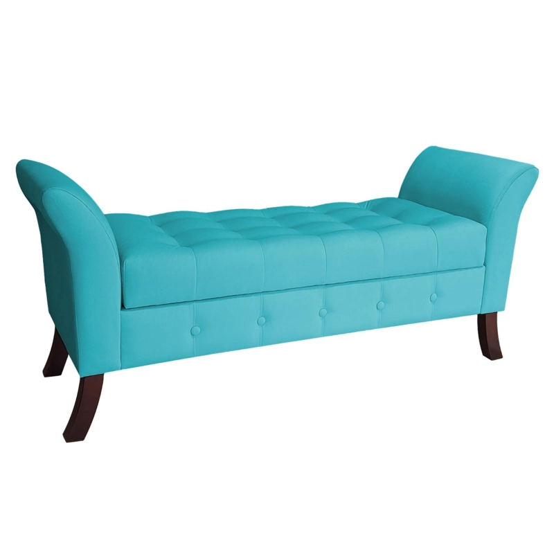 BANQUETA TAPICERIA MODERNA REGGATA 2 CUERPOS FELPA TURQUESA BAUL REGATTA - 1