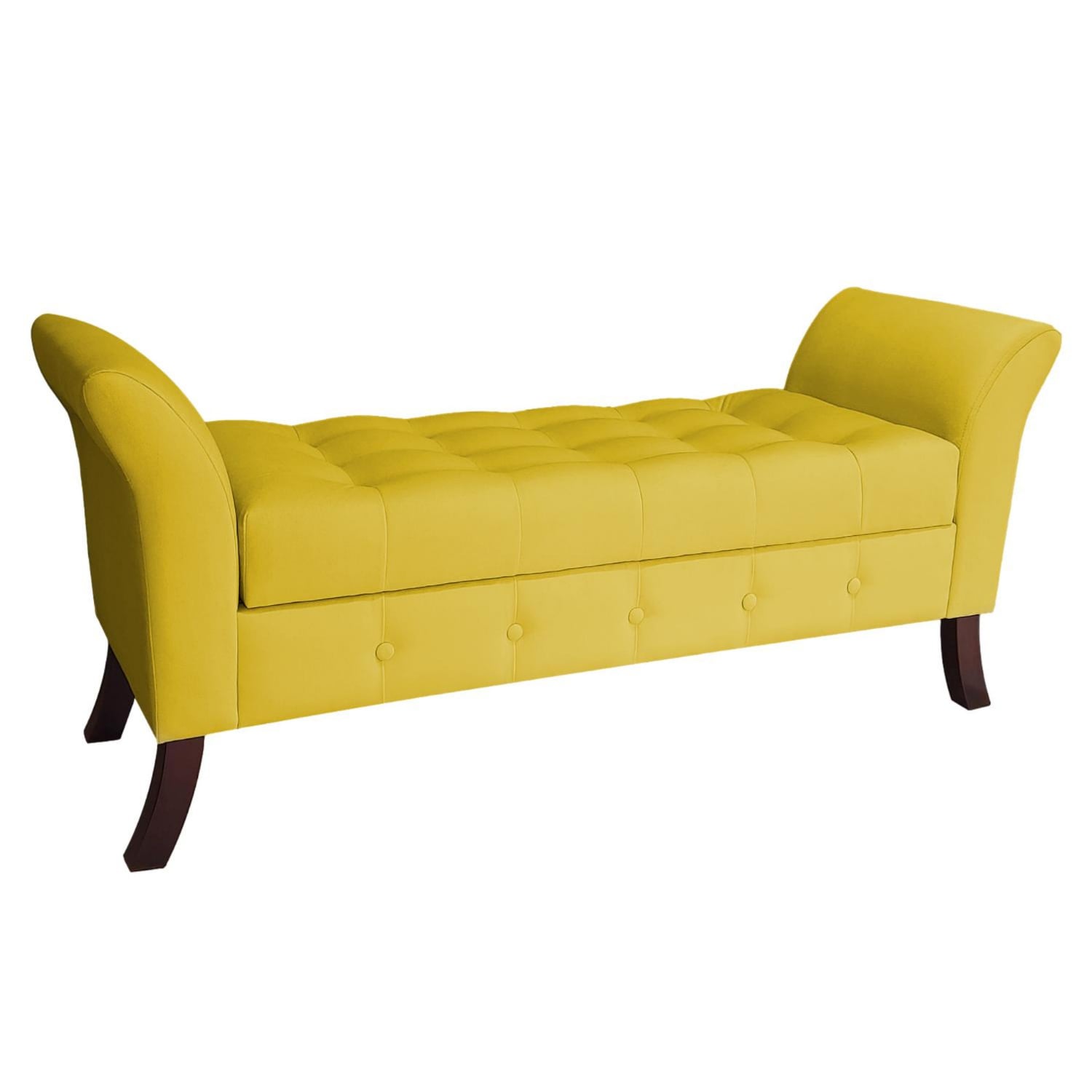BANQUETA TAPICERIA MODERNA REGATTA 2 CUERPOS FELPA AMARILLO BAUL - 1