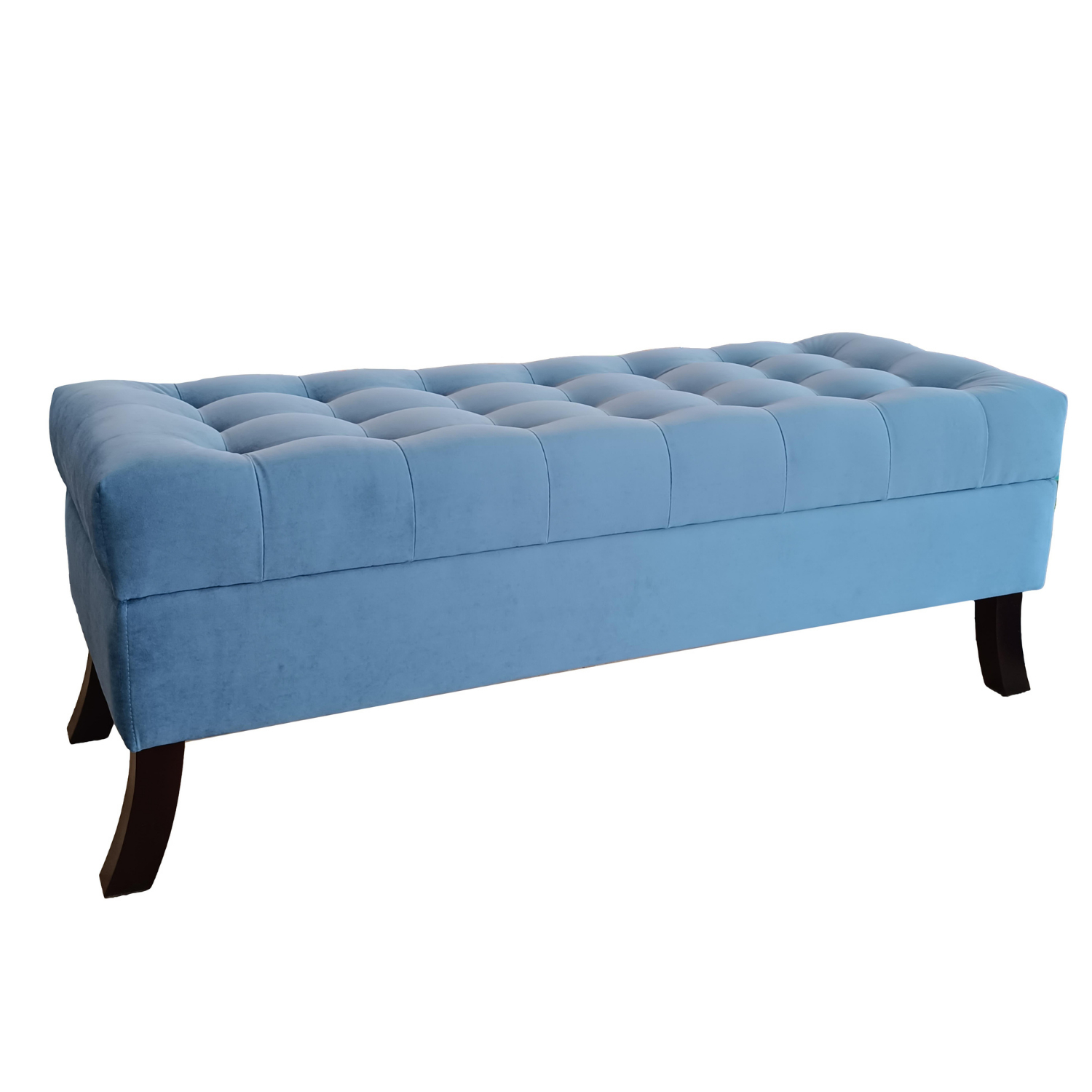 BANQUETA TAPICERIA MODERNA PORTOFINO 2 CUERPOS FELPA AZUL BAUL PETROLEO - 2