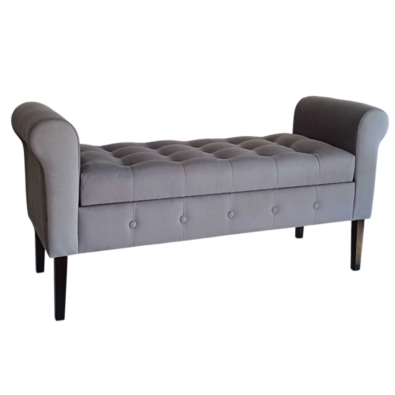 BANQUETA TAPICERIA MODERNA LISBOA 2 CUERPOS FELPA BAUL Gris