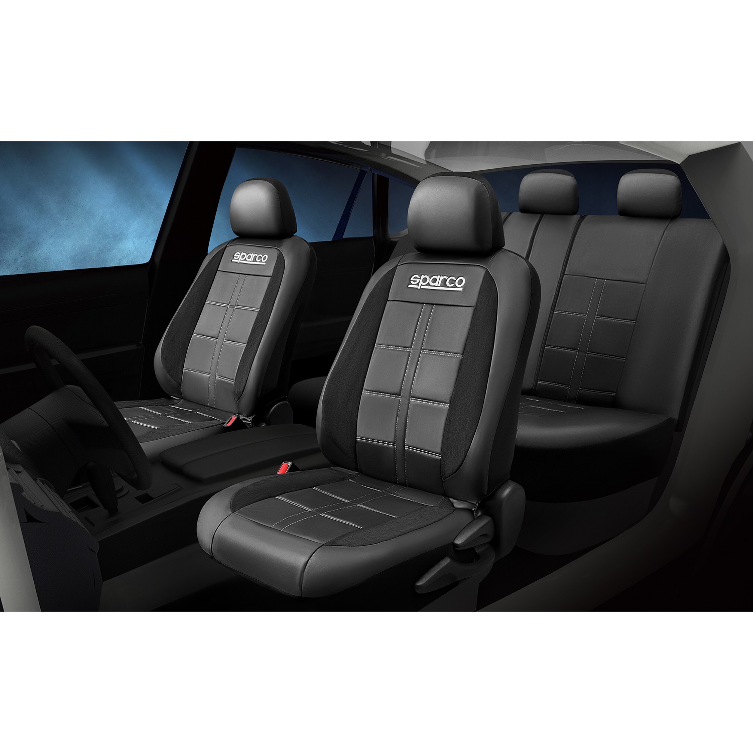 FUNDAS CUBREASIENTO SPARCO ECOCUERO EN COLOR NEGRO UNIVERSALES - 2