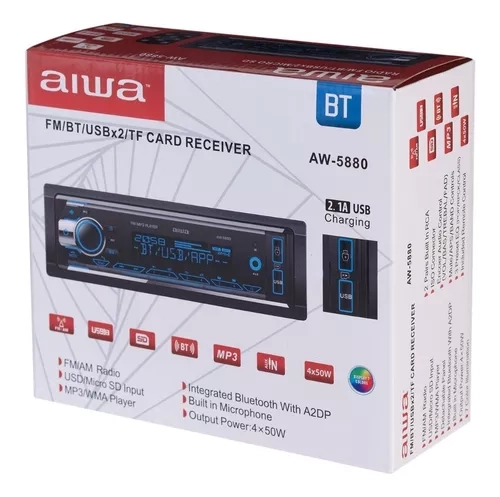 RADIO AUTO AIWA 1 DIN BLUETOOTH USB X2 RADIO FM AW-5880T - 4