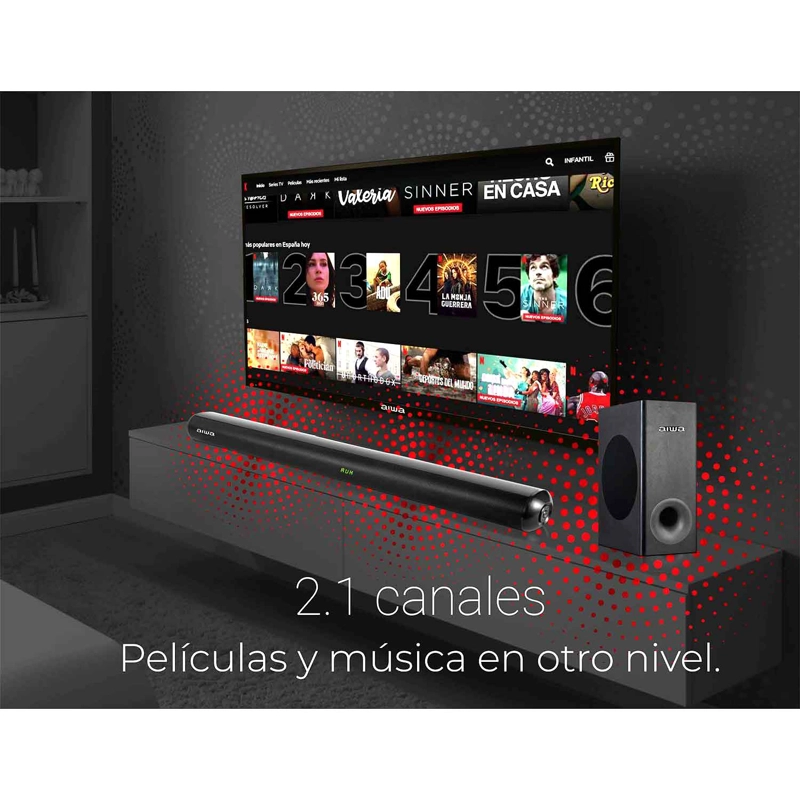 SOUNDBAR BLUETOOTH AIWA AWSBH21 PARLANTE TIPO BARRA CON WOOFER - 6