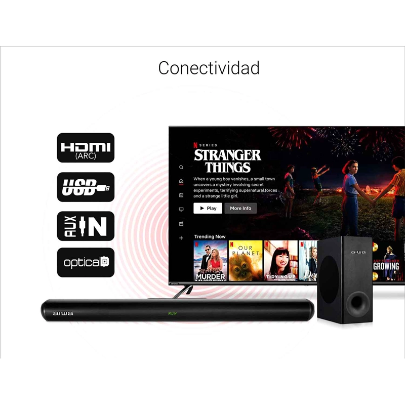 SOUNDBAR BLUETOOTH AIWA AWSBH21 PARLANTE TIPO BARRA CON WOOFER - 8