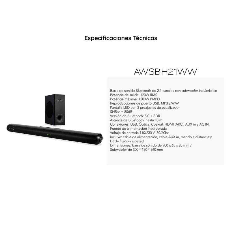 SOUNDBAR BLUETOOTH AIWA AWSBH21 PARLANTE TIPO BARRA CON WOOFER - 9