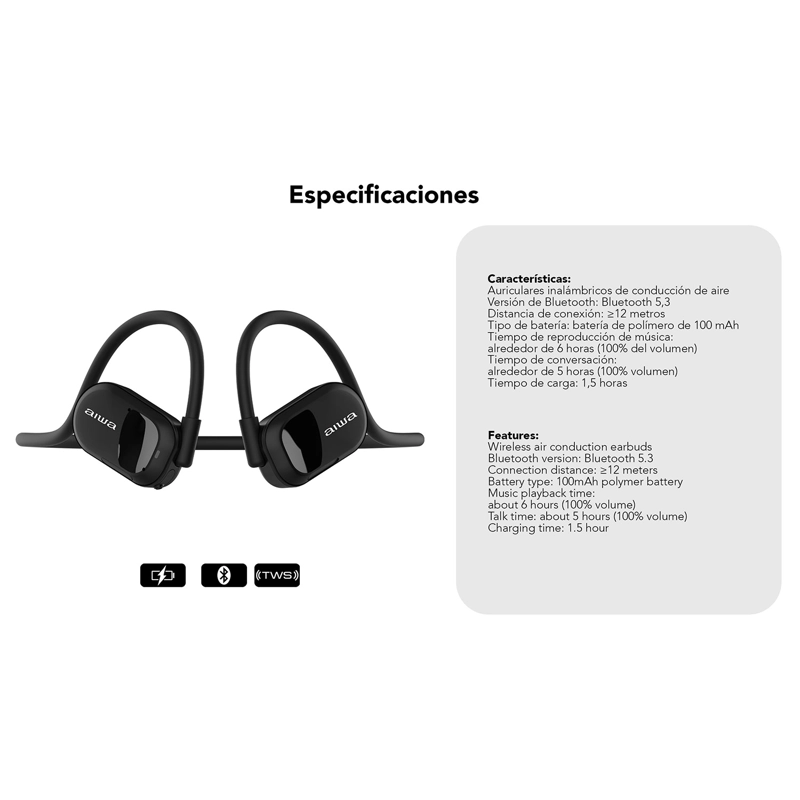 AUDÍFONOS AIWA DEPORTIVOS CONDUCCIÓN AW-ACF1WH BLUETOOTH - 7