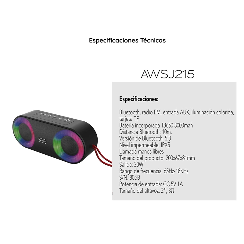 PARLANTE PORTÁTIL BLUETOOTH AIWA 20W IPX5 RADIO FM AW-SJ215 - 8