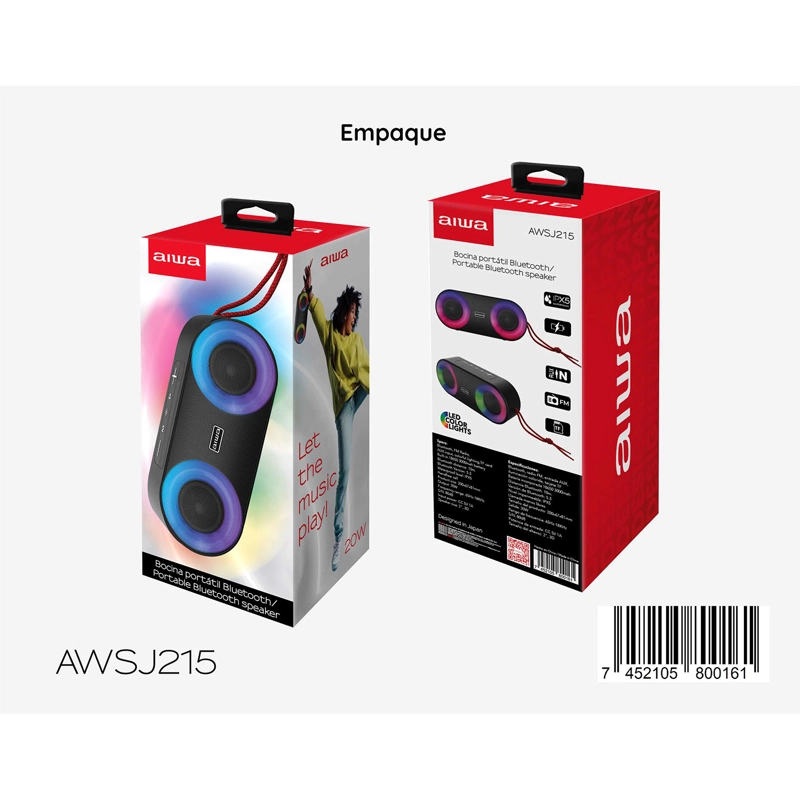 PARLANTE PORTÁTIL BLUETOOTH AIWA 20W IPX5 RADIO FM AW-SJ215 - 9