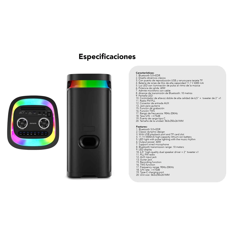PARLANTE BLUETOOTH AIWA AWPOH4D PORTATIL KARAOKE TWS LED AW-POH4D - 3