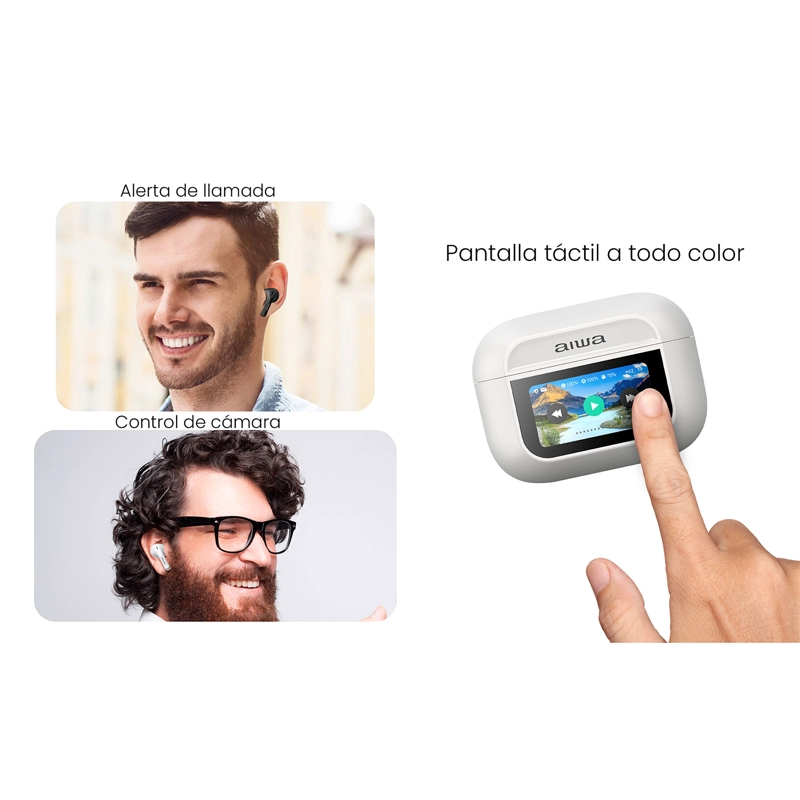 AUDÍFONOS AIWA IN EAR PANTALLA TÁCTIL BLUETOOTH AW-TWSGPRO BLANCO - 9