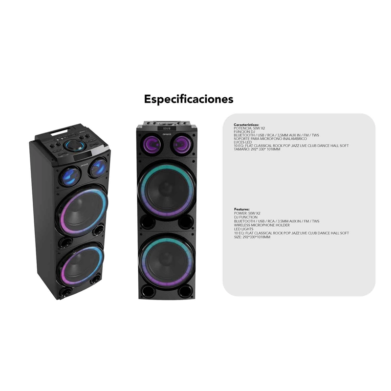 PARLANTE KARAOKE BLUETOOTH RADIO FM AIWA 50W X2 AW-POC14 - 11