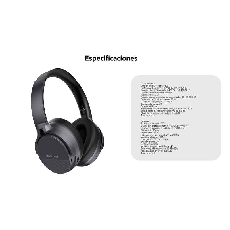 AUDÍFONOS BLUETOOTH AIWA TÁCTIL NOISE CANCELLING AW-ANC2040 - 11