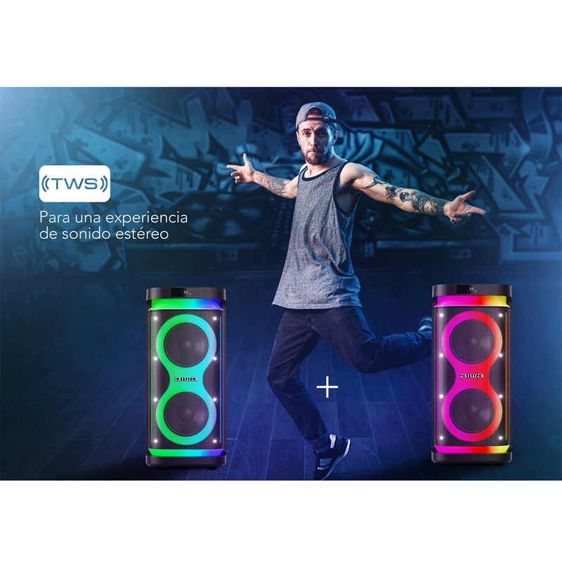 PARLANTE BLUETOOTH PORTATIL AIWA KARAOKE TWS LED AW-POH5D - 3