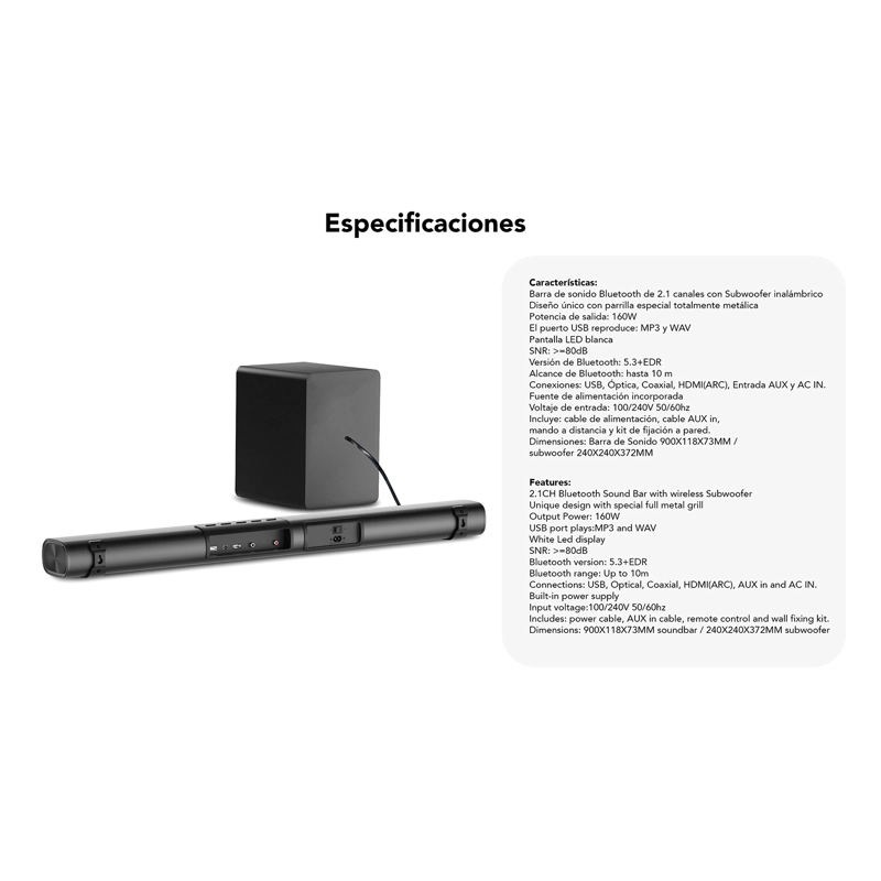HOME THEATERS SOUNDBAR SUBWOOFER BLUETOOTH AIWA AW-SBH16 - 3