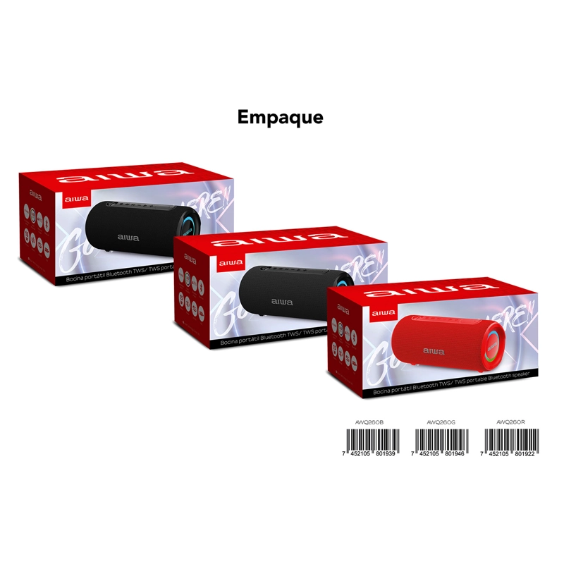 PARLANTE PORTATIL BLUETOOTH 15W IMPERMEABLE TWS AIWA AW-Q260 NEGRO - 3