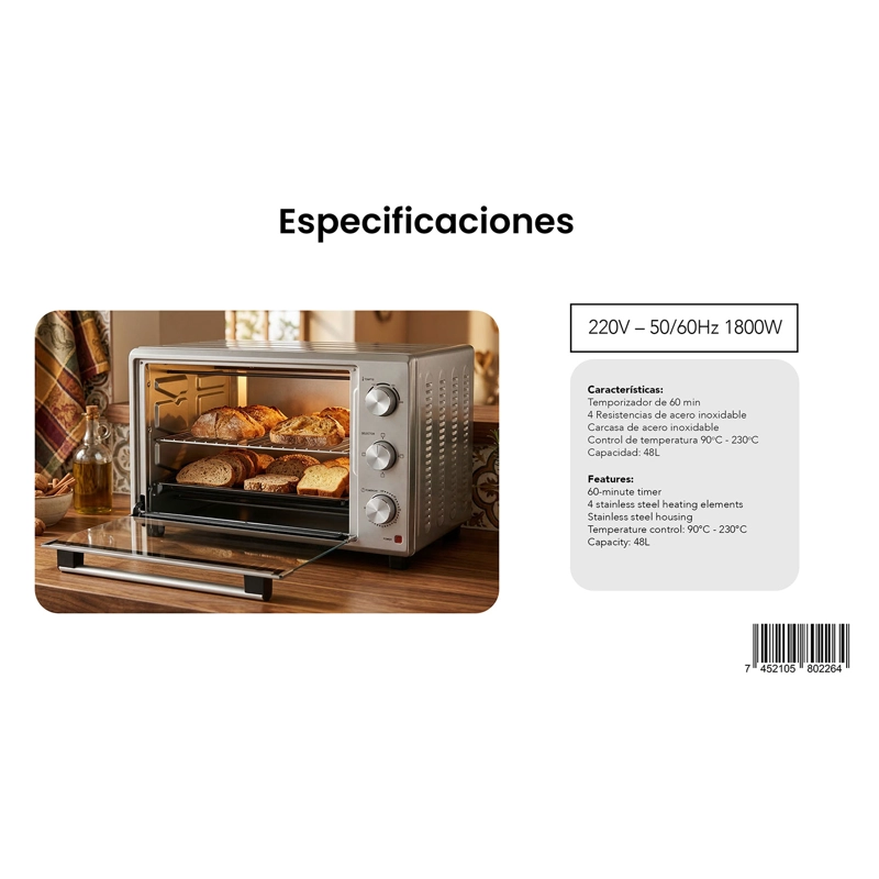 HORNO ELE CTRICO AIWA 48 LITROS 1800W AW-OK48 - 12