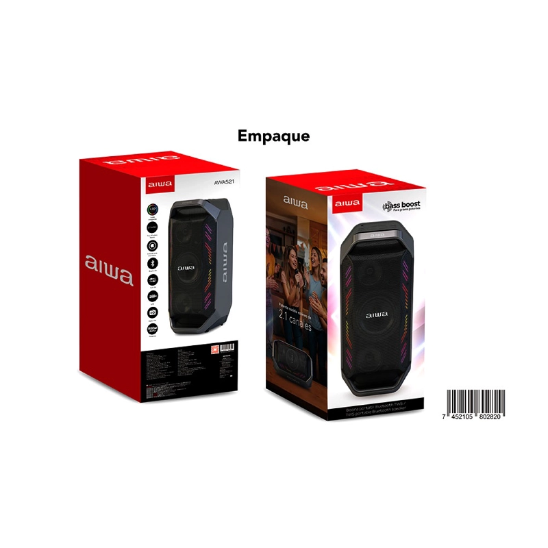 PARLANTE PORTATIL BLUETOOTH AIWA 90W CON RADIO FM AW-A521 - 5