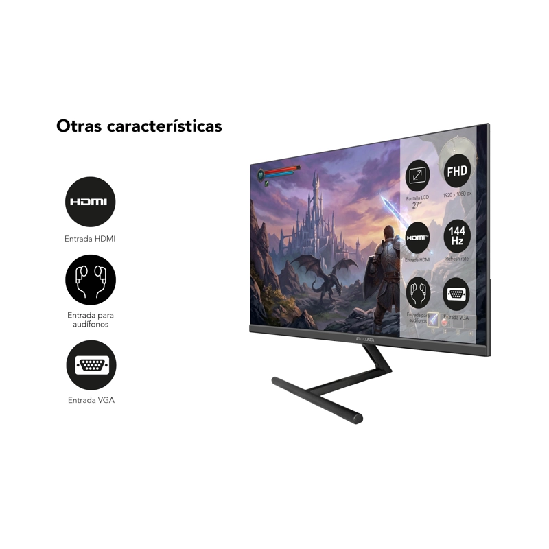 MONITOR GAMER AIWA 144HZ PANTALLA LCD 27'' FHD AW-MK27 - 8