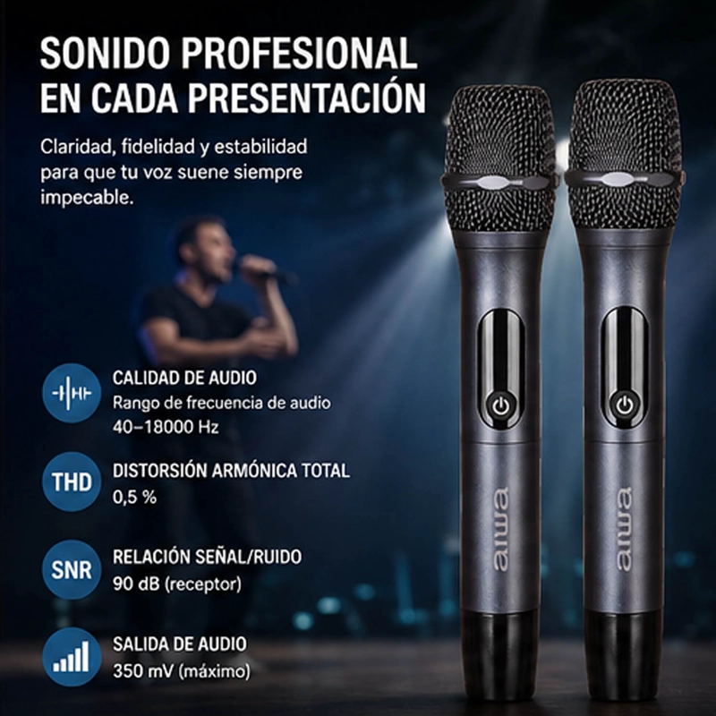 MICROFONOS PACK X2 INALAMBRICOS AIWA METALICOS AW-MK108 - 3
