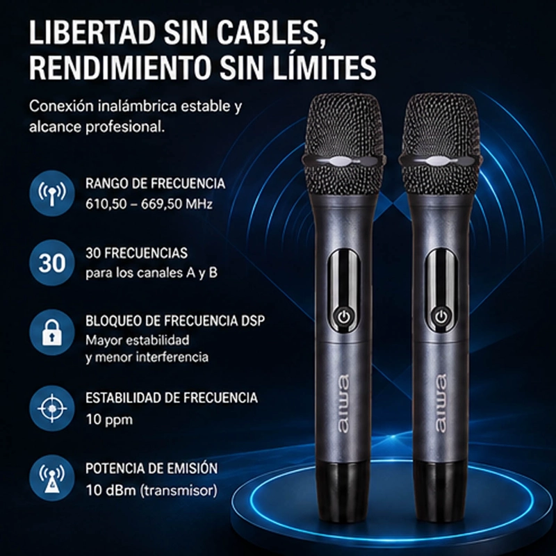 MICROFONOS PACK X2 INALAMBRICOS AIWA METALICOS AW-MK108 - 4