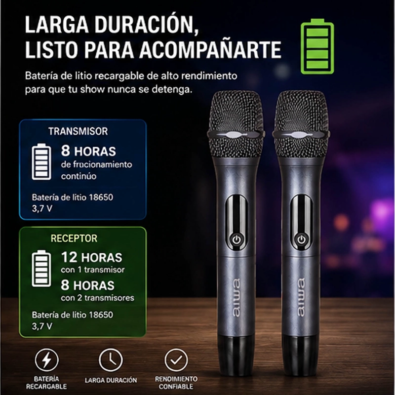 MICROFONOS PACK X2 INALAMBRICOS AIWA METALICOS AW-MK108 - 5