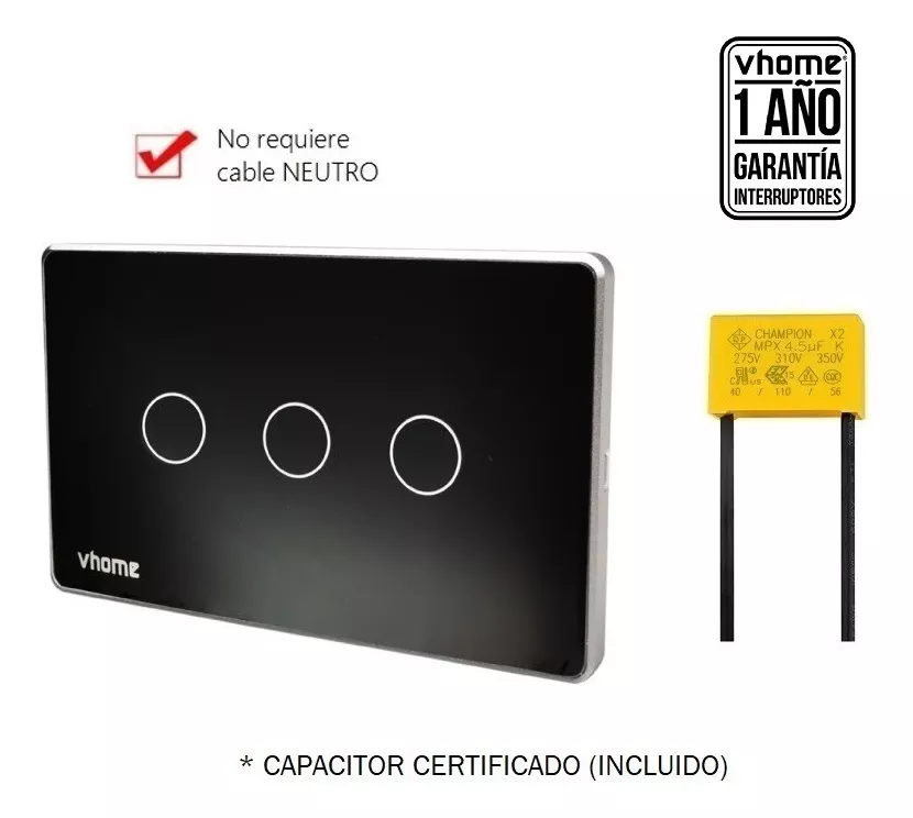 INTERRUPTOR VHOME NEGRO WIFI VECTOR BLACK SIN NEUTRO 3 CANAL VSHOP - 2