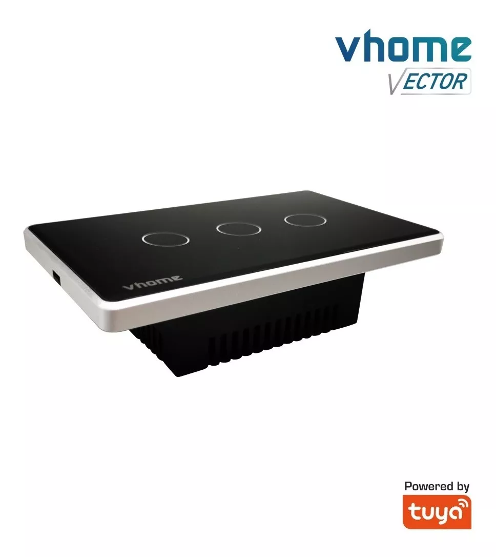 INTERRUPTOR VHOME NEGRO WIFI VECTOR BLACK SIN NEUTRO 3 CANAL VSHOP - 3