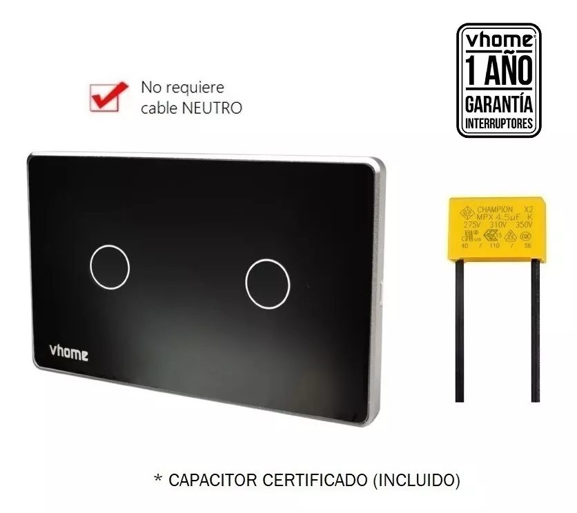 INTERRUPTOR VHOME NEGRO WIFI VECTOR BLACK SIN NEUTRO 2 CANAL VSHOP - 2