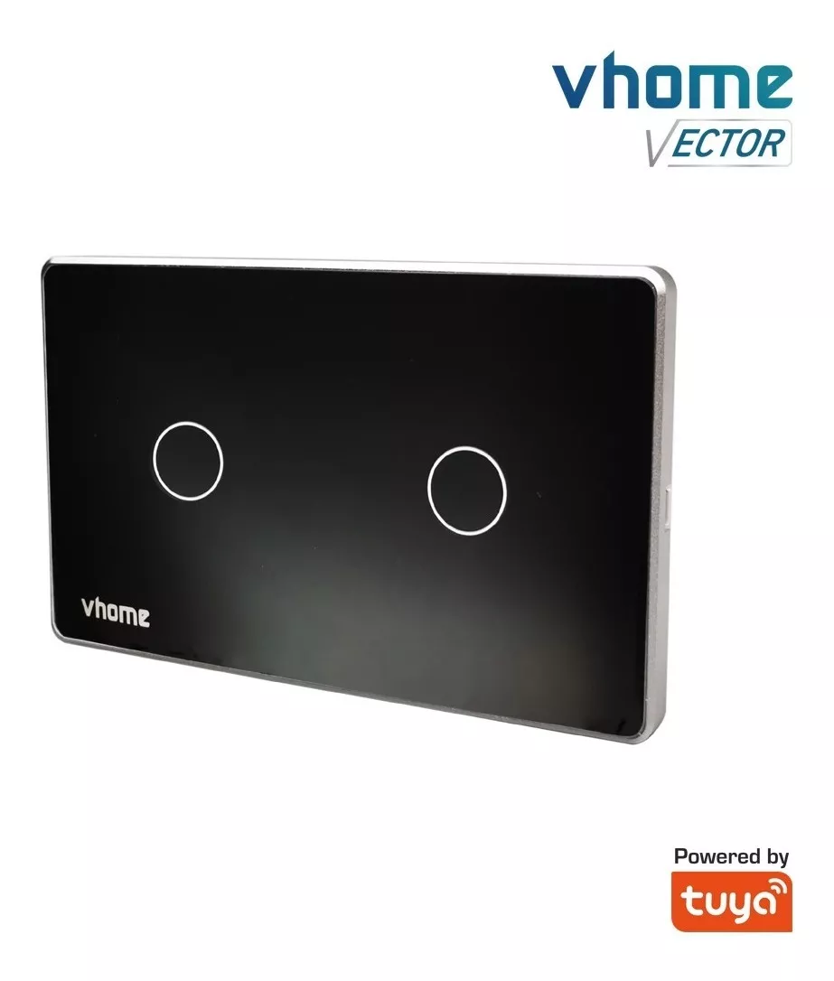INTERRUPTOR VHOME NEGRO WIFI VECTOR BLACK SIN NEUTRO 2 CANAL VSHOP - 4