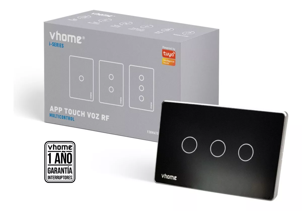 INTERRUPTOR VHOME NEGRO WIFI RF VECTOR BLACK 3 CANALES ALEXA VSHOP - 2