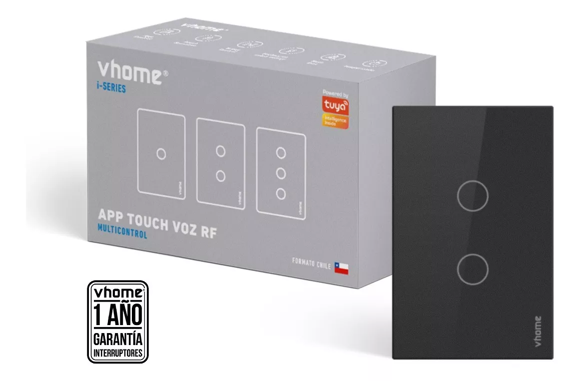 INTERRUPTOR VHOME NEGRO WIFI RF BLACK TOUCH 2 CANAL VSHOP - 2