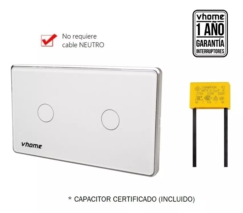 INTERRUPTOR VHOME NEGRO WIFI VECTOR SIN NEUTRO 2 CANALES VSHOP - 2