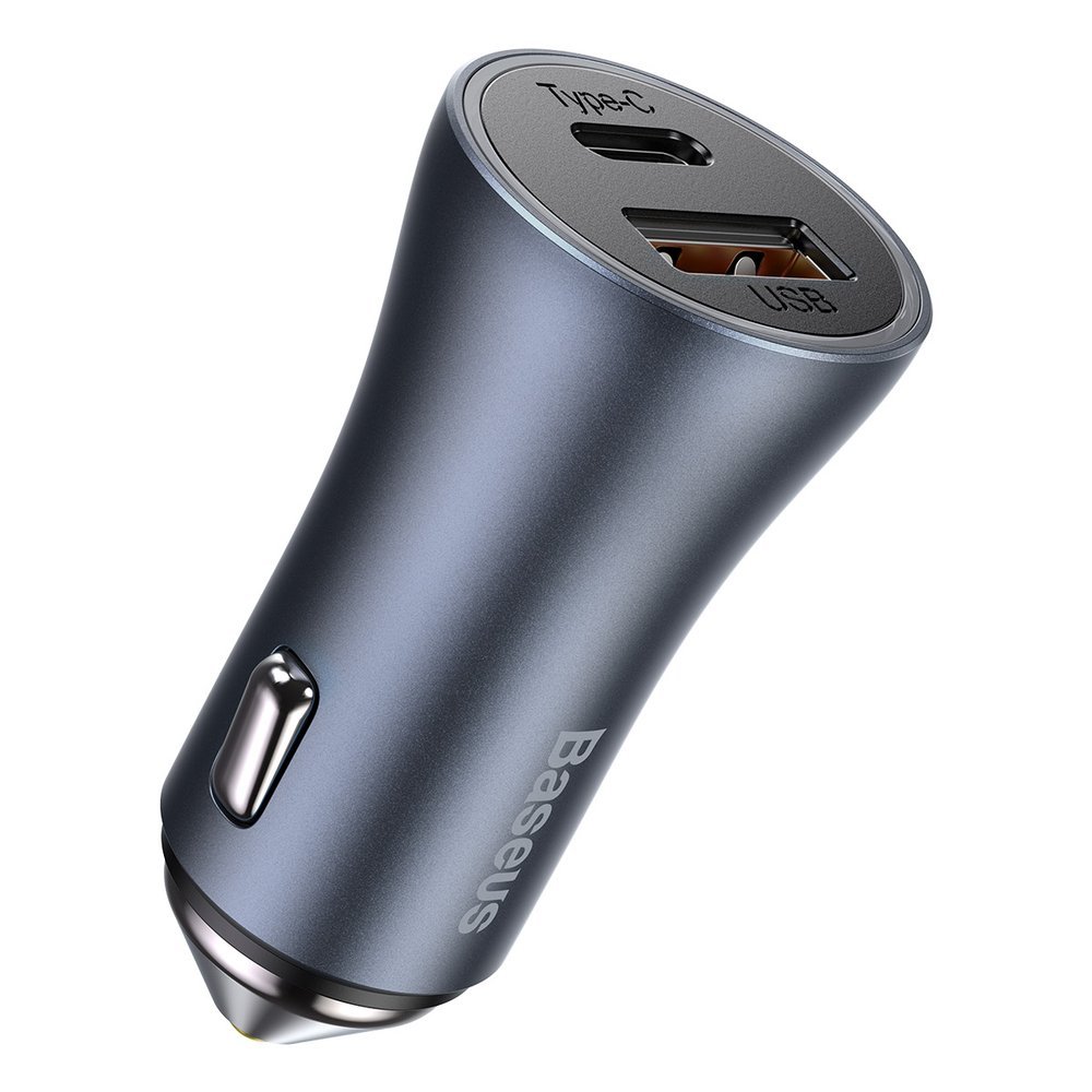 CARGADOR DUAL AUTOMÓVIL BASEUS U+C 40W (CABLE USB-C) - GRIS - 5
